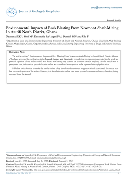 Environmental Impacts of Rock Blasting from Newmont Ahafo