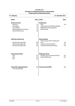 AMTSBLATT Evangelisch-Methodistische Kirche in Deutschland Körperschaft Des Öffentlichen Rechts 44. Jahrgang 31. Dezember 2011