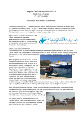 Aegean Dental Conference 2019 Kastellorizo, Greece 8Th – 12Th July, 2019