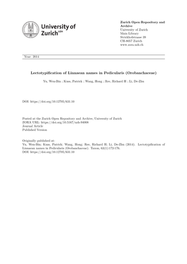 Lectotypification of Linnaean Names in Pedicularis (Orobanchaceae)