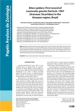 First Record of Loxosceles Gaucho Gertsch, 1967 (Araneae: Sicariidae) in the Amazon Region, Brazil