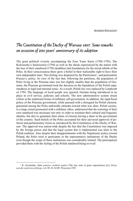 The Constitution of the Duchy of Warsaw 1807. Some Remarks on Occasion of 200 Years’ Anniversary of Its Adoption