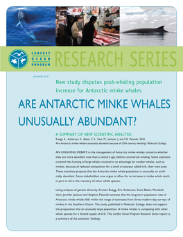 ARE ANTARCTIC MINKE WHALES UNUSUALLY ABUNDANT? a SUMMARY of NEW SCIENTIFIC ANALYSIS: Ruegg, K., Anderson, E., Baker, C.S., Vant, M., Jackson, J