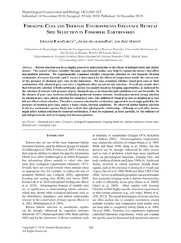 Foraging Cues and Thermal Environments Influence Retreat Site Selection in Fossorial Earthsnakes