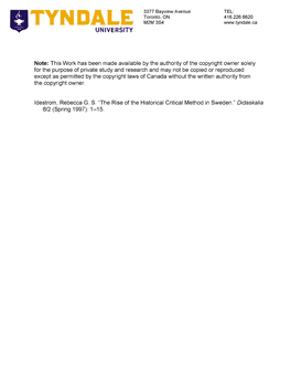 The Rise of the Historical Critical Method in Sweden.” Didaskalia 8/2 (Spring 1997): 1-15