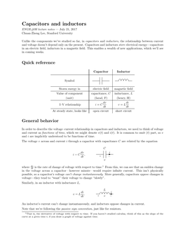 Capacitors and Inductors ENGR 40M Lecture Notes — July 21, 2017 Chuan-Zheng Lee, Stanford University