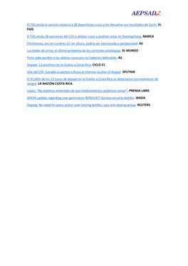 Boletín De Noticias De Dopaje 1 Feb 2018