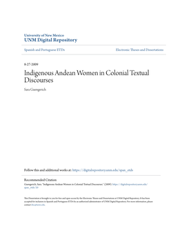 Indigenous Andean Women in Colonial Textual Discourses Sara Guengerich