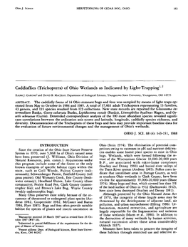 Caddisflies(Trichoptera) of Ohio Wetlands As Indicated by Light