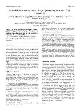 R.Sspd5i Is a Neoschizomer of Hphi Producing Blunt End DNA Fragments