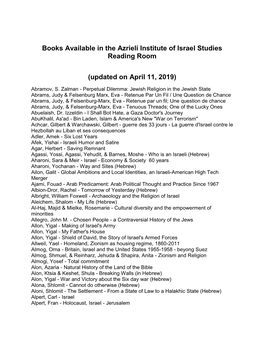 Books Available in the Azrieli Institute of Israel Studies Reading Room