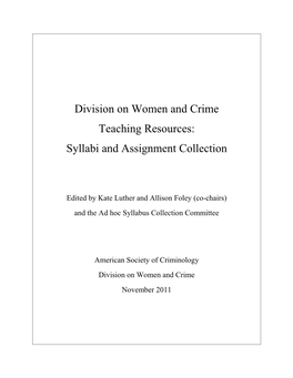 Division on Women and Crime Teaching Resources: Syllabi and Assignment Collection