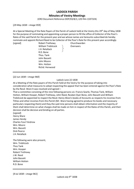 Parish of Ladock Vestry Minutes 1800S