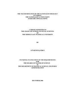 The Transformation of the Nationalist Ideology in Turkey: the Nationalist Action Party After the 1999 Elections