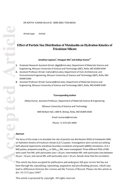 Effect of Particle Size Distribution of Metakaolin on Hydration Kinetics Of