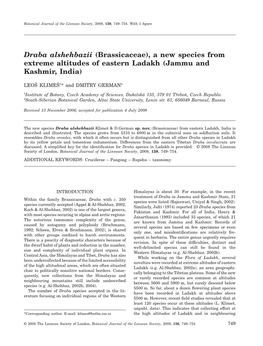 Draba Alshehbazii (Brassicaceae), a New Species from Extreme Altitudes of Eastern Ladakh (Jammu and Kashmir, India)