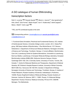 A GO Catalogue of Human DNA-Binding Transcription Factors