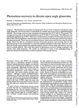 Photostress Recovery in Chronic Open Angle Glaucoma