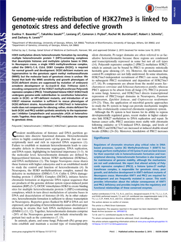 Genome-Wide Redistribution of H3k27me3 Is Linked to Genotoxic Stress and Defective Growth