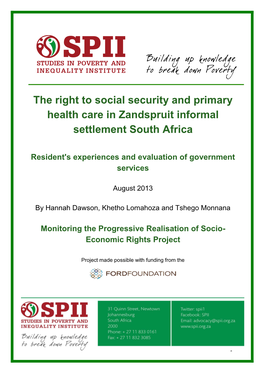 The Right to Social Security and Primary Health Care in Zandspruit Informal Settlement South Africa
