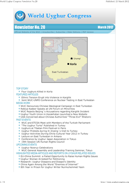World Uyghur Congress Newsletter No.20 Published: 21 March 2012