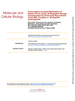 Melanogaster Drosophila of the MSL Complex in Compensation By