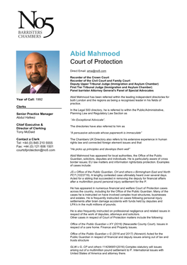 Abid Mahmood Court of Protection