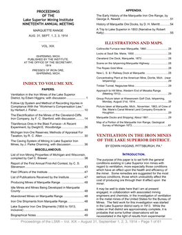 To Volume Xix. Illustrations and Maps. Ventilation in the Iron Mines of the Lake Superior District
