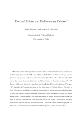 Electoral Reform and Parliamentary Debates ∗