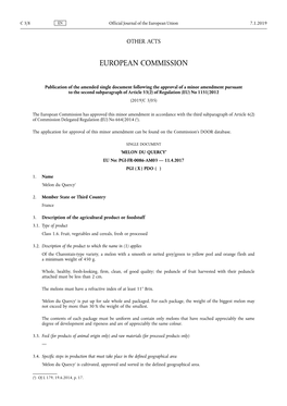 Publication of the Amended Single Document Following