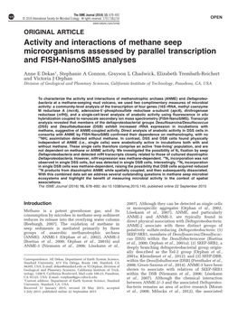 Activity and Interactions of Methane Seep Microorganisms Assessed by Parallel Transcription and FISH-Nanosims Analyses