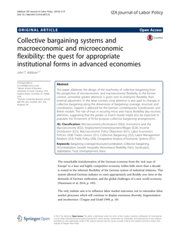 Collective Bargaining Systems and Macroeconomic and Microeconomic Flexibility: the Quest for Appropriate Institutional Forms in Advanced Economies John T