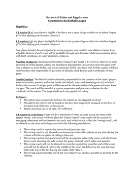 2019-2020 Community Basketball Rules