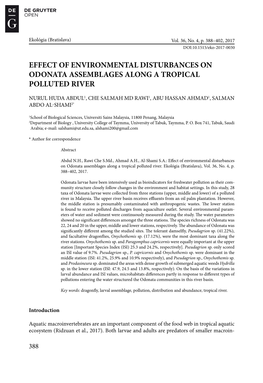Effect of Environmental Disturbances on Odonata Assemblages Along a Tropical Polluted River