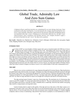 Global Trade, Admiralty Law and Zero Sum Games Bohdan Pikas, Niagara University, USA Anastasia Pikas, Niagara University, USA