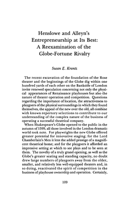 Henslowe and Alleyn's Entrepreneurship at Its Best: a Reexamination of the Globe-Fortune Rivalry