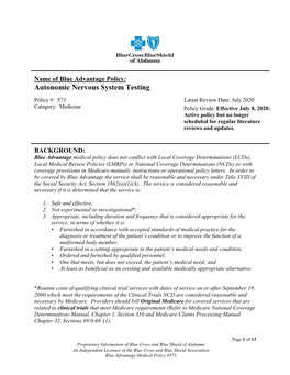 Autonomic Nervous System Testing