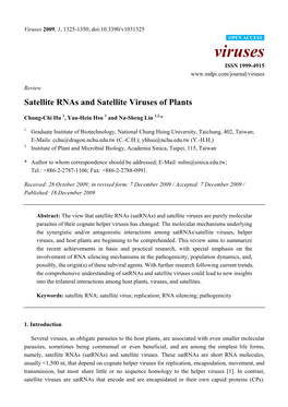 Satellite Rnas and Satellite Viruses of Plants