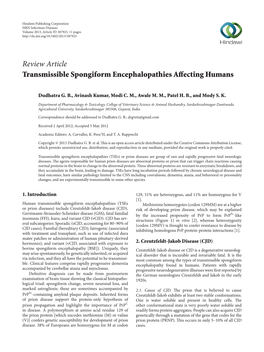 Review Article Transmissible Spongiform Encephalopathies Aﬀecting Humans