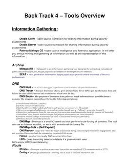 Back Track 4 – Tools Overview