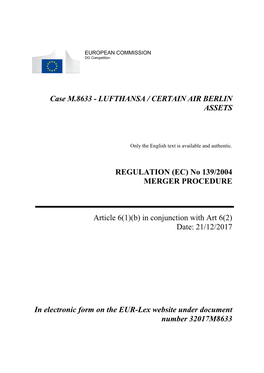 Case M.8633 - LUFTHANSA / CERTAIN AIR BERLIN ASSETS