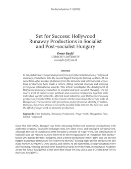 Hollywood Runaway Productions in Socialist and Post-Socialist Hungary