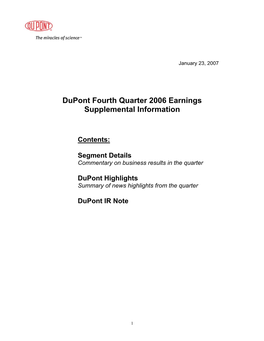 Dupont Fourth Quarter 2006 Earnings Supplemental Information