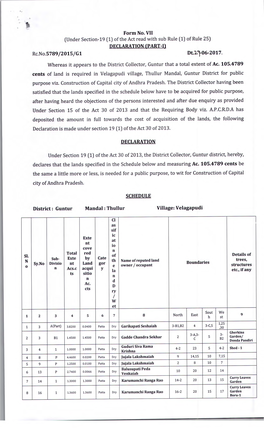 Dt.21-06-2017. Whereas It Appears to the District Collector, Guntur That a Total Extent of Ac