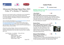 Gloucester Heritage Open Days 2021 Booking Required for All Walks Friday 10Th to Monday 13Th September Maximum of 15 Per Walk