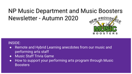 NP Music Department and Music Boosters Newsletter - Autumn 2020