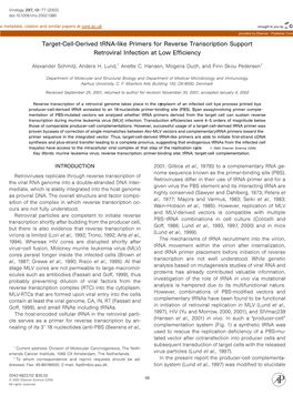 Target-Cell-Derived Trna-Like Primers for Reverse Transcription Support Retroviral Infection at Low Efficiency