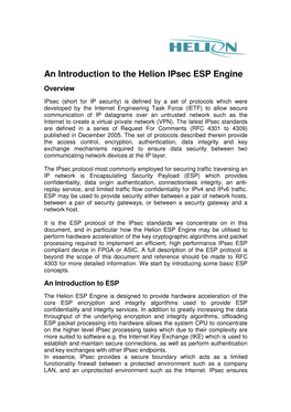 An Introduction to the Helion Ipsec ESP Engine Overview