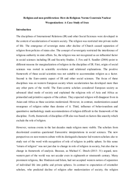 Religion and Non-Proliferation: How Do Religious Norms Constrain Nuclear Weaponization: a Case Study of Iran