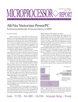Altivec Vectorizes Powerpc: 5/11/98